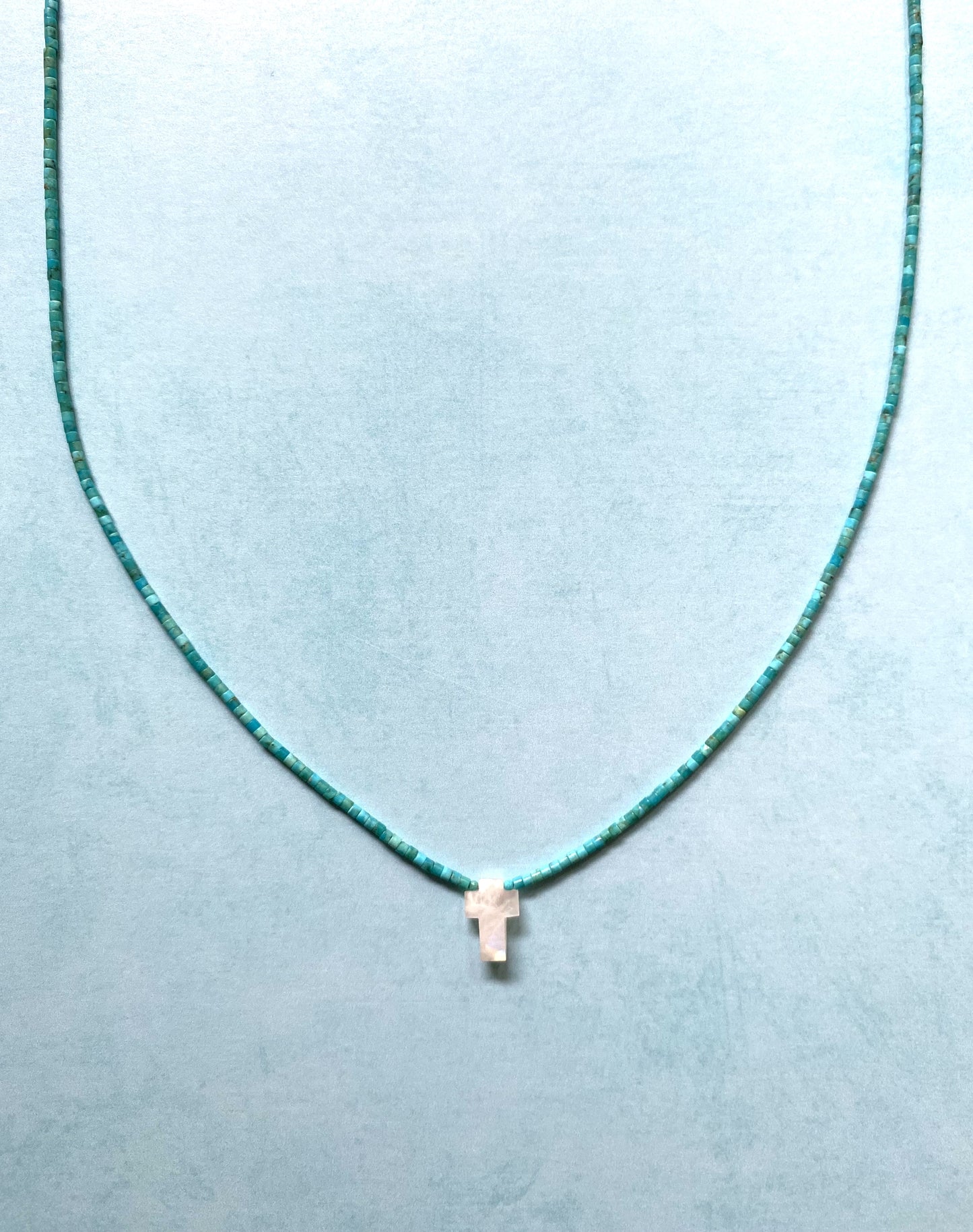 KEEP SHINING CROSS NECKLACE IN TURQUOISE AND RAINBOW MOONSTONE
