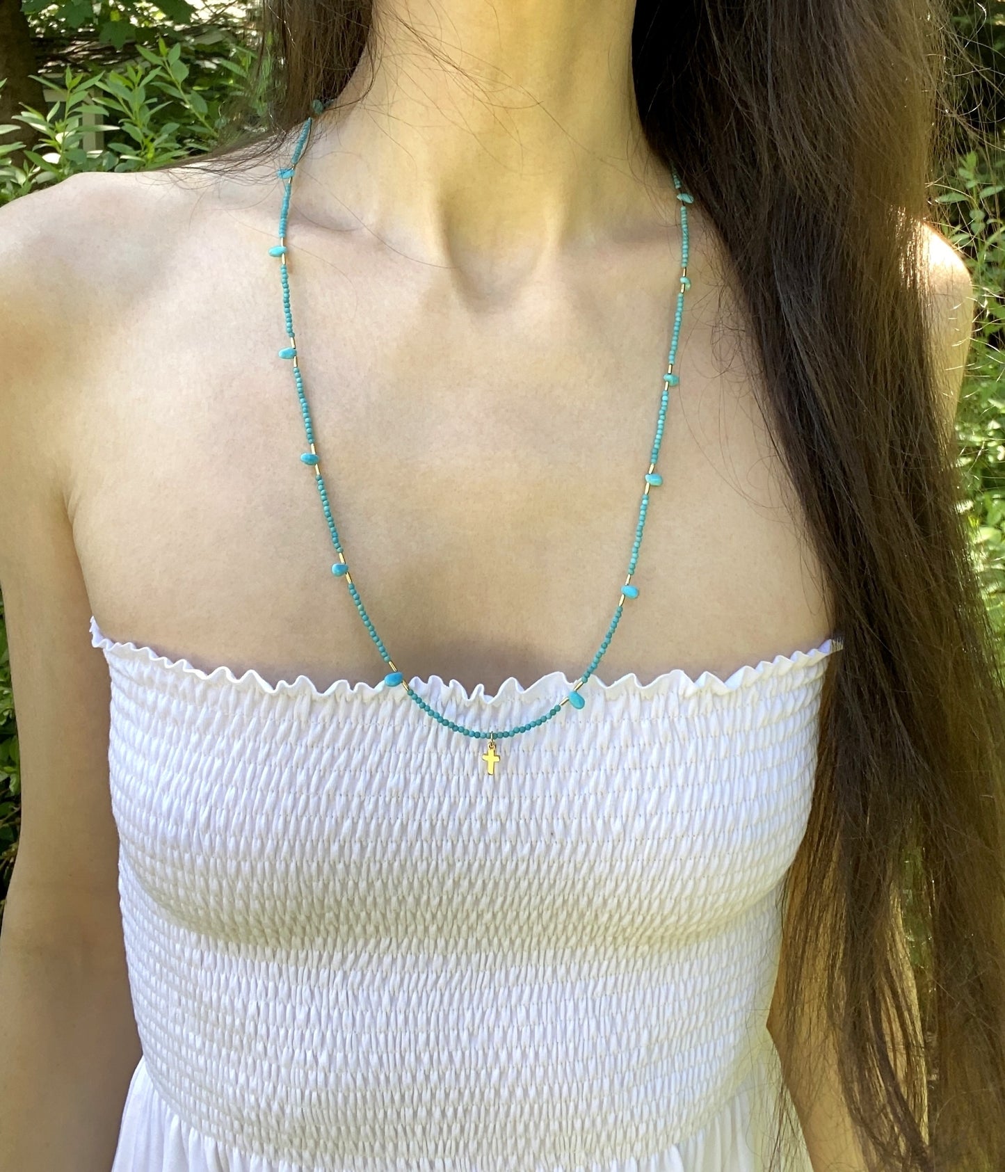 IMMACULATE LOVE CROSS NECKLACE IN TURQUOISE