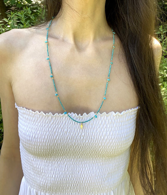 IMMACULATE LOVE CROSS NECKLACE IN TURQUOISE